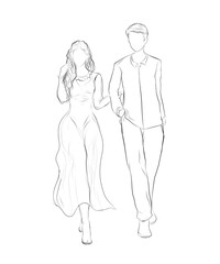 sketch of bride and groom on white background