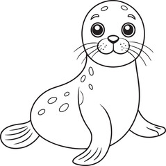 Adorable Harbor Seal Pup Coloring Page Ocean Animal Illustration Vector Illustration