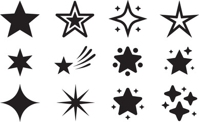 Star Icon Set Vector Silhouettes for Rating Sparkle and Celebration Design