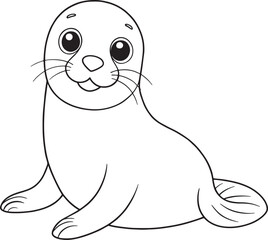 Adorable Hawaiian Monk Seal Coloring Page Ocean Animal Illustration Vector Illustration