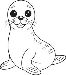 Adorable Hawaiian Monk Seal Coloring Page Baby Animal Illustration Vector Illustration