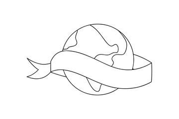 Simple line drawing of earth with blank banner
