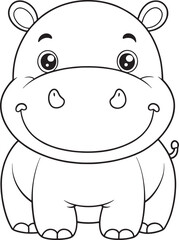 Adorable Cartoon Hippo Outline For Coloring Pages And Kids Activities Vector Illustration