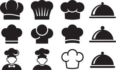 Chef Hat and Food Cloche Icon Set for Culinary and Restaurant Design