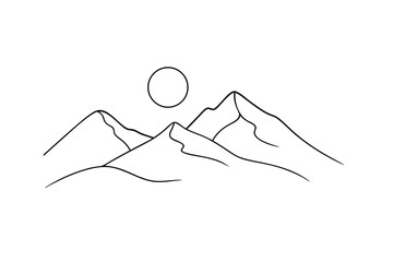 Minimalist line drawing of mountains and sun