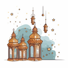 Elegant Ramadan Kareem Celebration Card with Golden Lantern for Festive Greetings