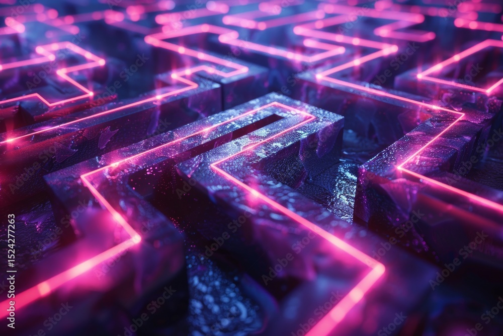 Aufkleber a vibrant neon circuit maze pulsing with energy, symbolic of complex data pathways