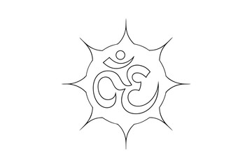 Om symbol line drawing in sunburst design spiritual meditation yoga