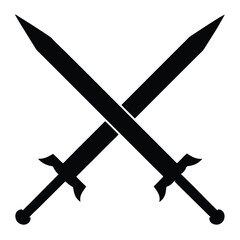 Two Black Swords Crossed in Simple Silhouette Design on White Background