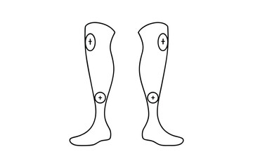 Line drawing of prosthetic legs with attachment points