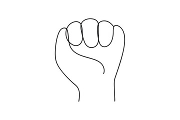 Single line drawing of a fist raised in protest