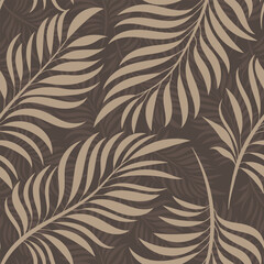 Tropical Palm Leaf Pattern with Beige Background for Elegant Wall Decor