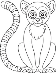 Adorable Lemur Coloring Page Animal Illustration For Kids Vector Illustration