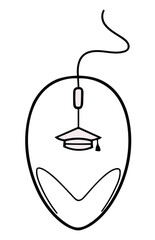 Computer mouse with graduation cap illustration