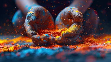 Vibrant Creativity: Child's Hands Shaping Colorful Clay