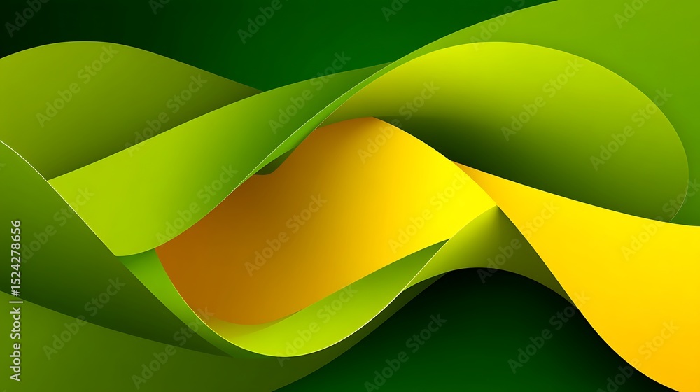 Poster abstract green and yellow wave forms intertwined in dynamic design