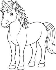 Adorable Mongolian Wild Horse Coloring Page Fun Activity Vector Illustration