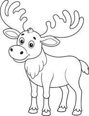 Adorable Moose Coloring Page Cartoon Animal For Kids Vector Illustration