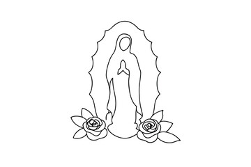 Virgin mary guadalupe line drawing roses faith