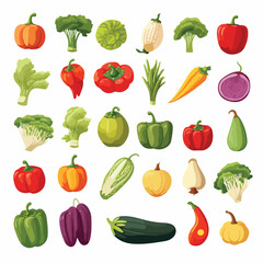 Fototapeta premium Colorful Vegetable Icons Set for Food and Nutrition Concepts in Stock Vector Illustration