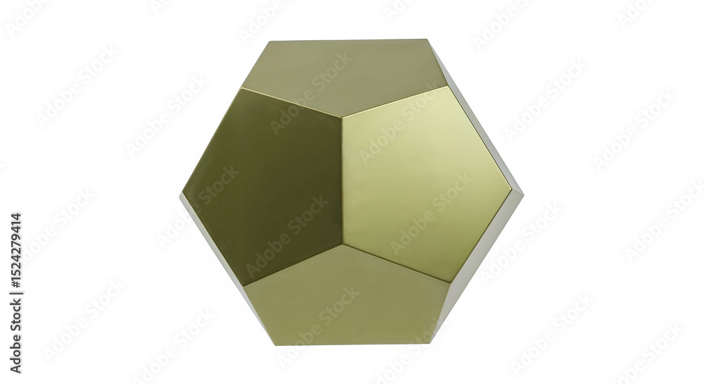 Fototapete Green polyhedron rotating in empty white space showing different faces