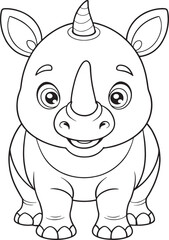 Adorable Baby Rhino Coloring Page Cute Animal Vector Illustration