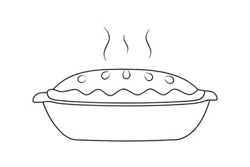 Hot homemade pie line drawing illustration