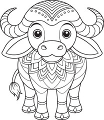 Adorable African Buffalo Coloring Page Mandala Design Cute Animal Vector Illustration