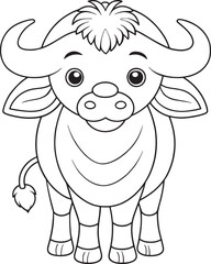 Adorable Cartoon African Buffalo Coloring Page For Kids Vector Illustration