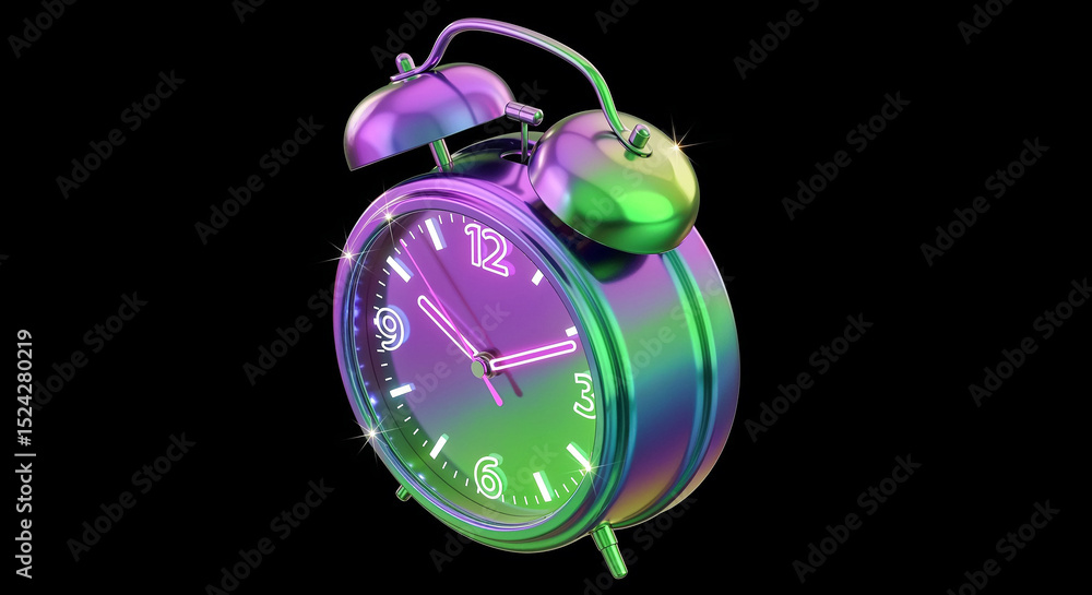 Aufkleber iridescent alarm clock showing nine o'clock on black background