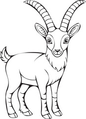 Adorable Alpine Ibex Coloring Page Line Art Vector Illustration