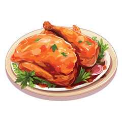 Delicious Broaster Chicken on Plate Vector Illustration for Culinary Designs