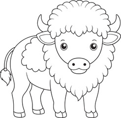 Adorable American Bison Calf Coloring Page Animal Illustration Vector Illustration