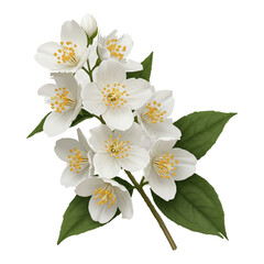 White Jasmine Flowers with Green Leaves