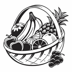 Fresh fruit basket graphic design element isolated