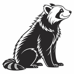 Adorable red panda sitting profile view monochrome illustration