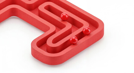 Three red balls rolling on a red track on white background