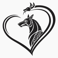 Tribal wolf and dragon heart design tattoo art