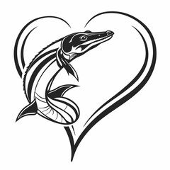 Aquatic predator in heart shaped design tattoo style