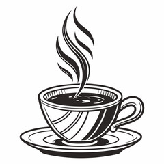Steaming hot coffee cup saucer isolated design element