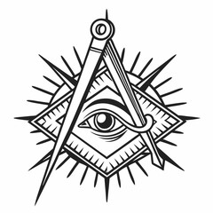 All seeing eye masonic symbol compass square isolated