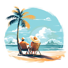 Professional Vector Illustration of a Happy Couple Enjoying Summer Vacation