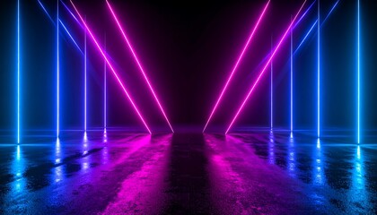 Fototapeta premium Neon lights reflection in futuristic space.