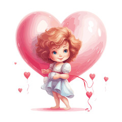 Romantic Cupid Holding Heart-Shaped Balloon Vector Illustration for Valentine's Day Designs