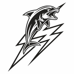 Powerful dolphin leaping through lightning bolt