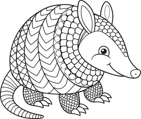 Adorable Armadillo Coloring Page Zentangle Style Animal Vector Illustration
