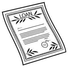 Loan agreement document black and white illustration