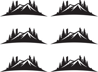 Premium vector set of silhouette mountain icons on white background. 