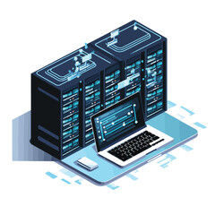 Modern Data Center and Laptop Design Vector Illustration for Technology Concept