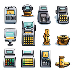 Professional Vector Illustration of Dataphone and Money Related Icons for Business Usage